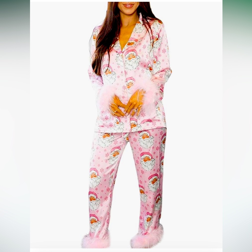 The cutest Santa Christmas pajama set super soft stretchy knit.